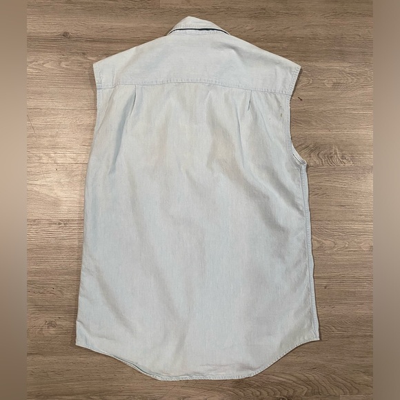 Vintage Mickey Mouse Outfit Change Denim Chambray Sleeveless Button Down - Picture 7 of 9